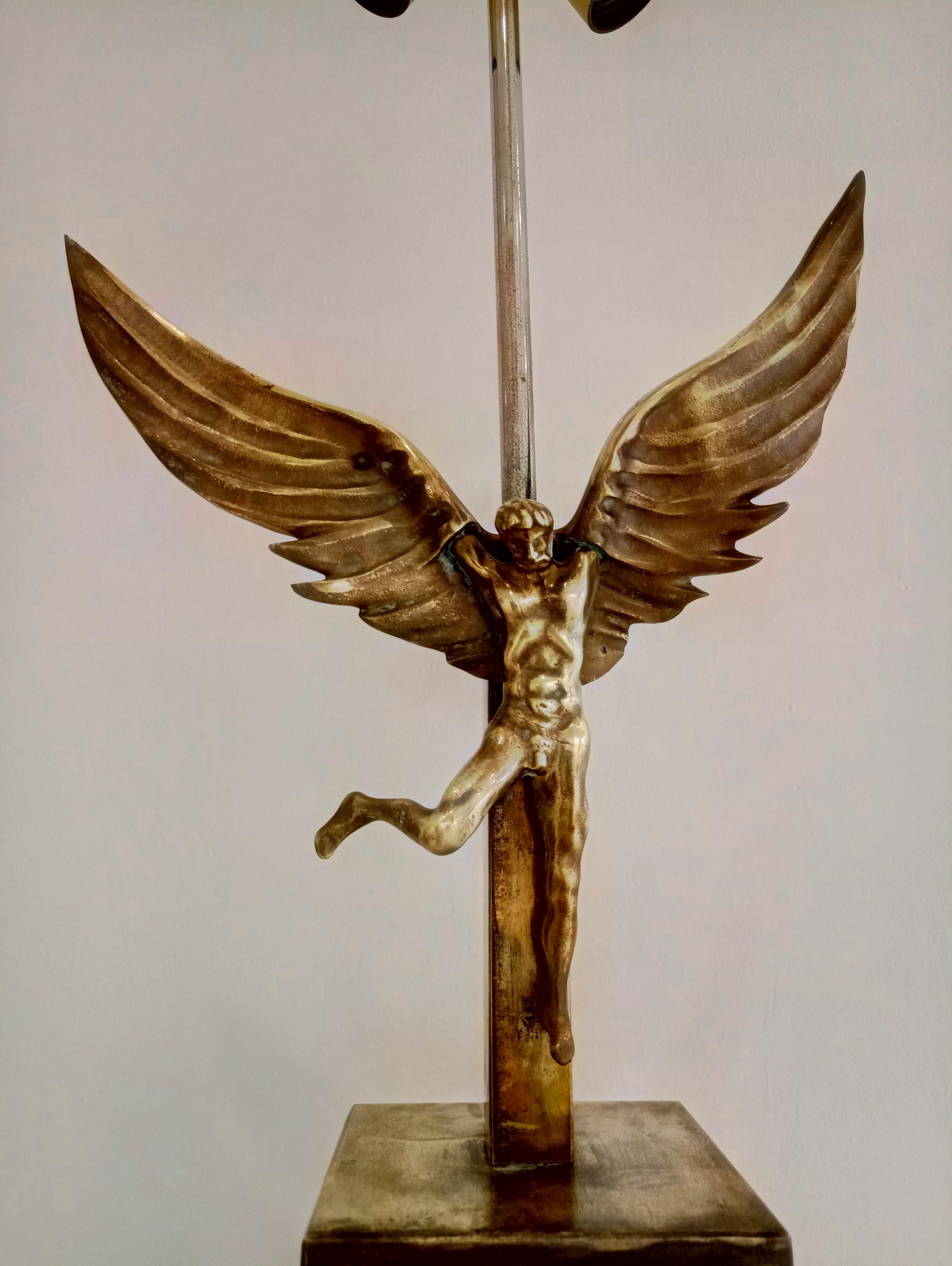 French Icarus Fall Bronze Table Lamp by Monique Gerber, France, 1970s