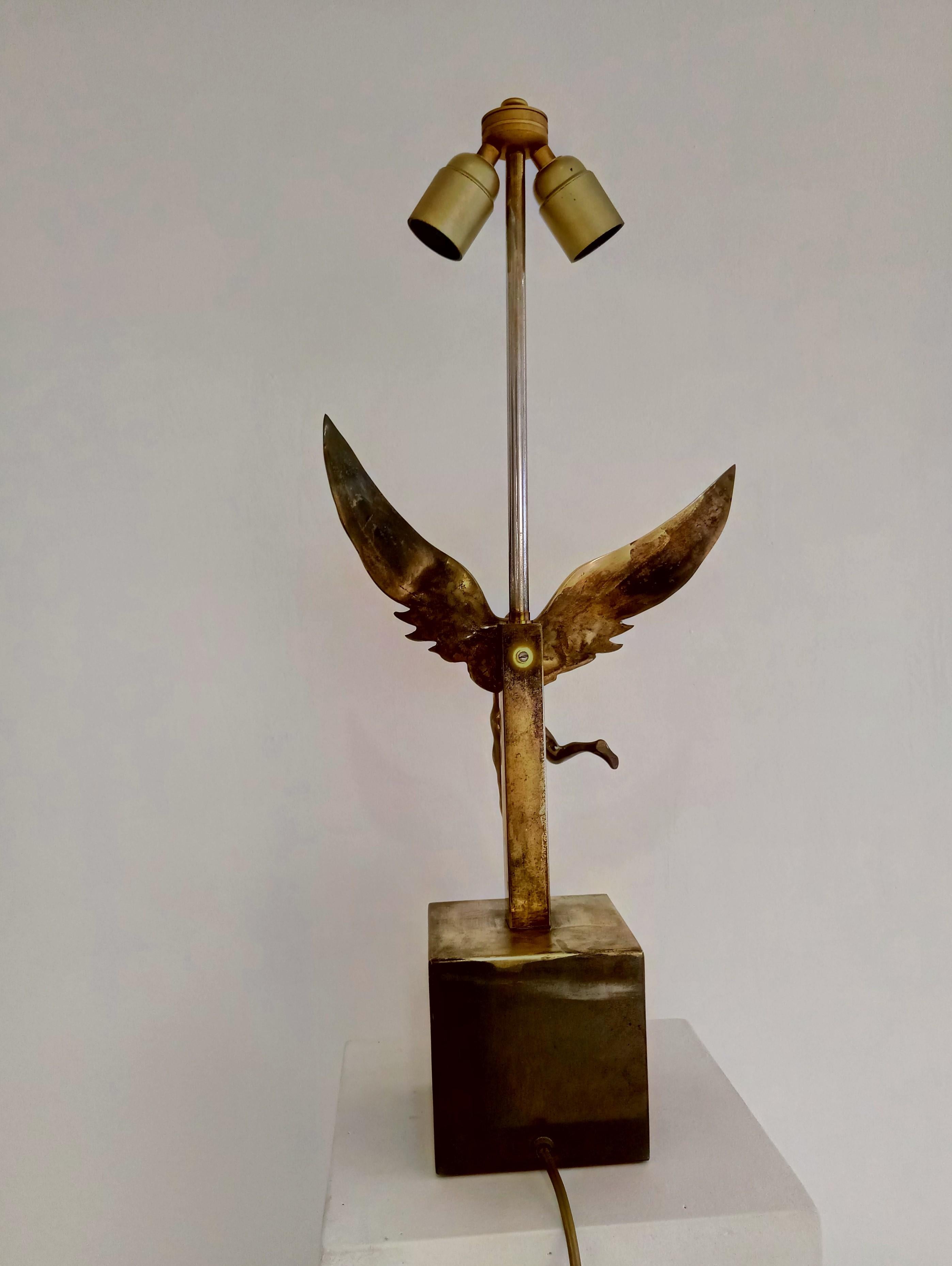 Late 20th Century Icarus Fall Bronze Table Lamp by Monique Gerber, France, 1970s