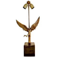 Icarus Fall Bronze Table Lamp by Monique Gerber, France, 1970s