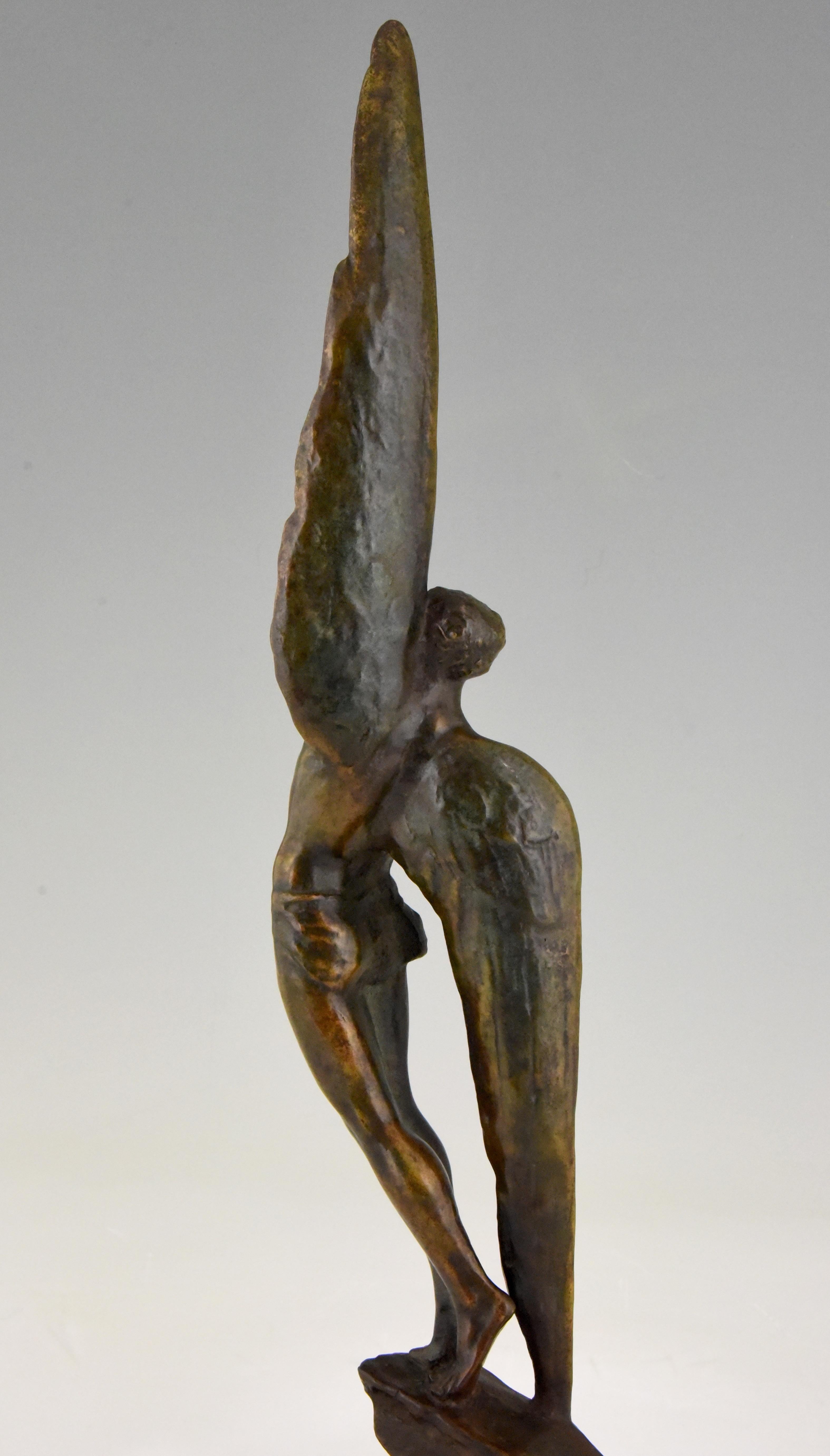 Icarus Pierre Le Faguays Art Deco Bronze Sculpture Winged Male Nude, 1930 France 3