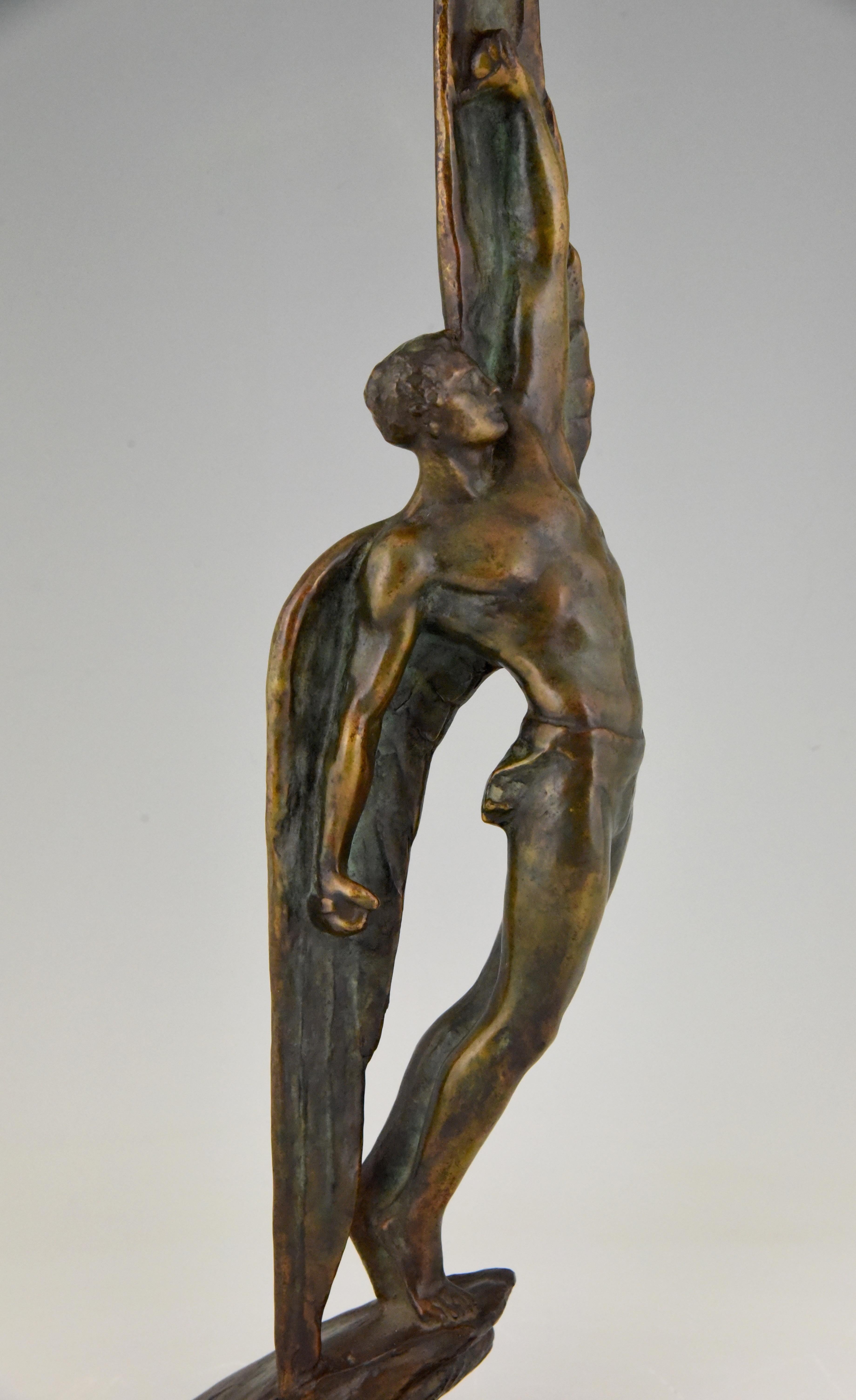 Icarus Pierre Le Faguays Art Deco Bronze Sculpture Winged Male Nude, 1930 France 2