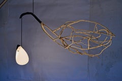 Sculptural Form Winged Branch Blackened Wood Pendant Light by Jérôme Pereira