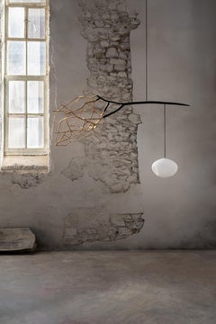 Hand-sculpted Brass, Blown Organic Glass Suspension Light  by Jérôme Pereira
