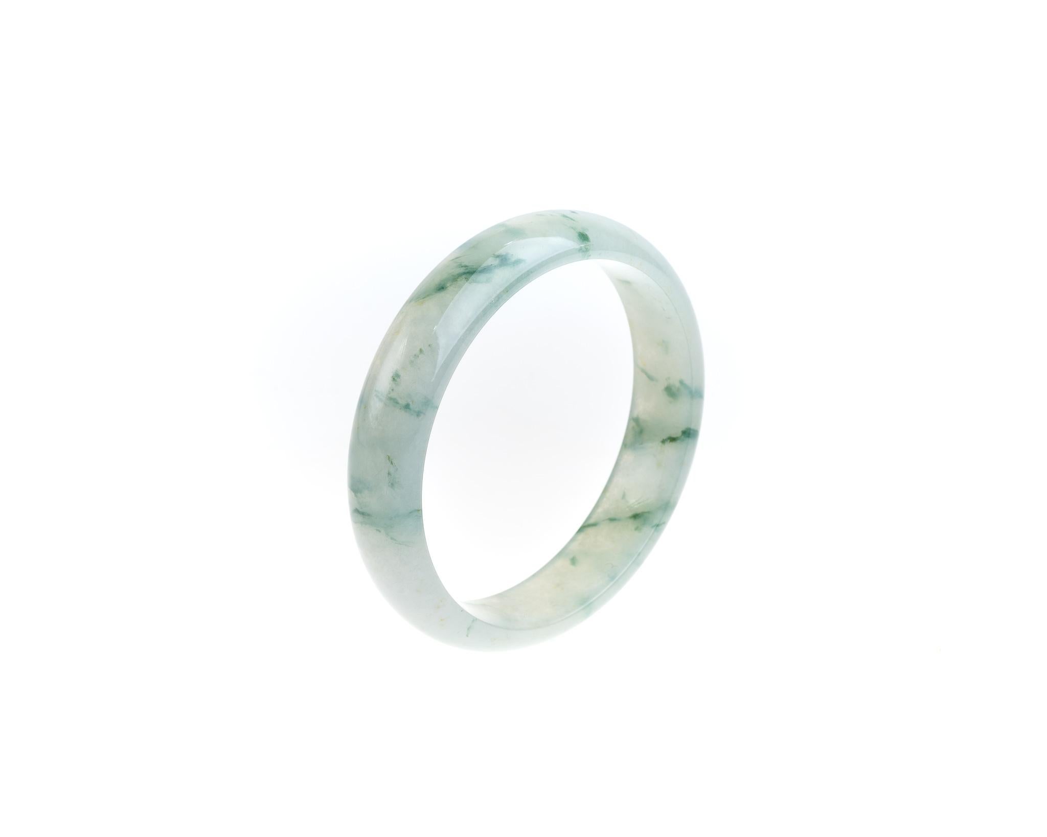 Contemporary Ice and Green Jadeite Jade Bangle, Certified Untreated