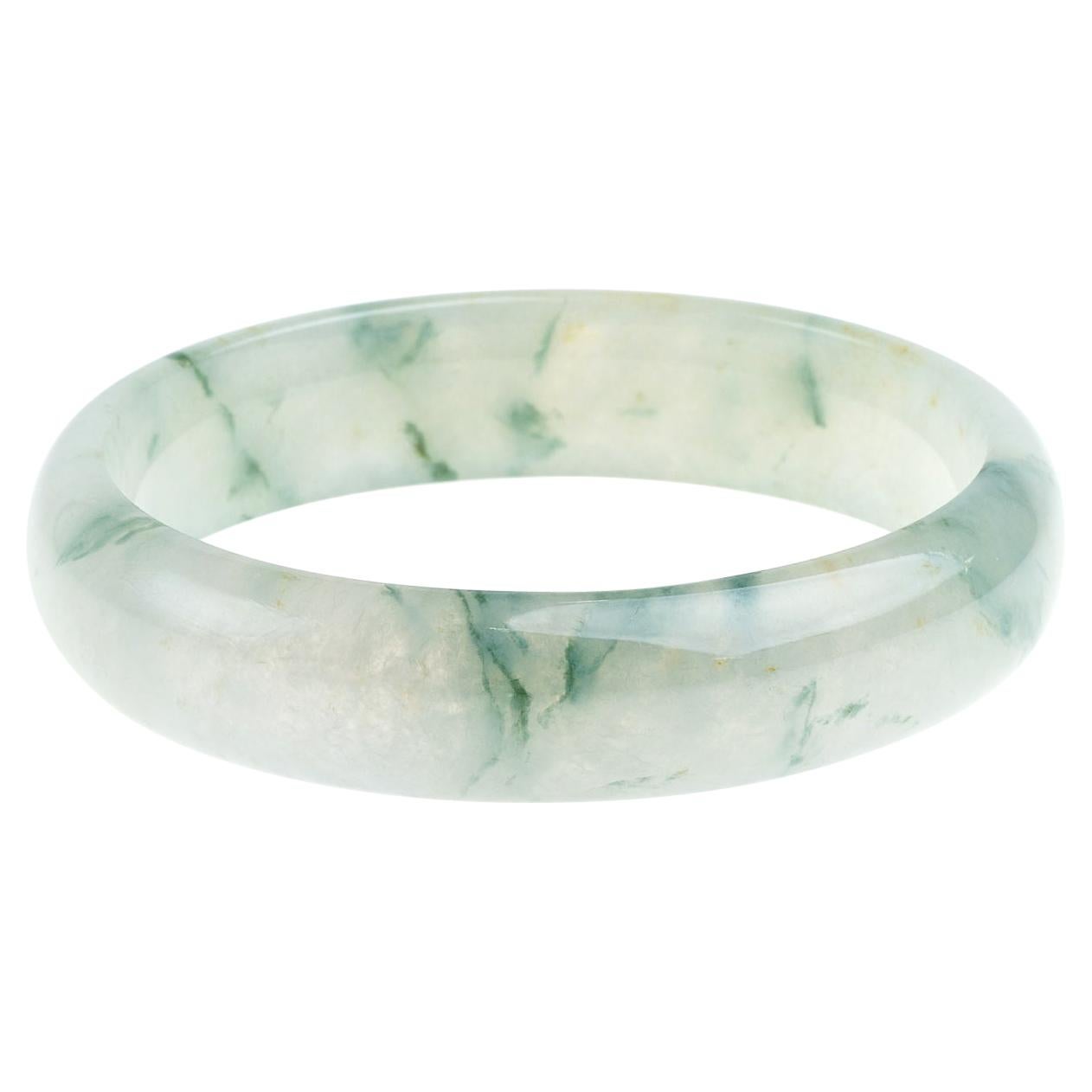 Ice and Green Jadeite Jade Bangle, Certified Untreated