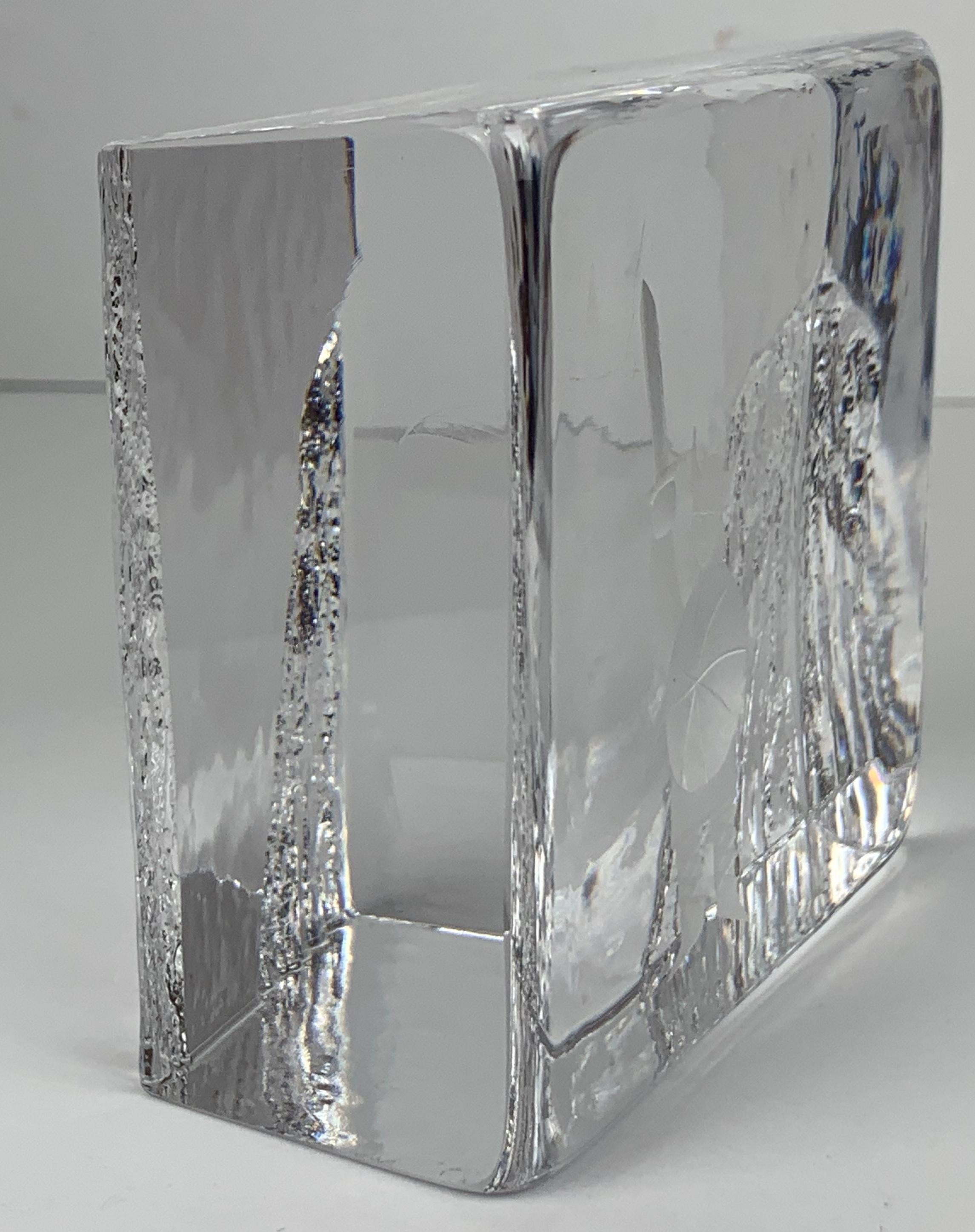 A great example of Scandinavian design from the 1970s. This paperweight would look great on any desk, but also very decorative on a shelf or occasional table.  Bengt Edenfalk worked for Skruf glass in Sweden from 1953-1978. This clear crystal