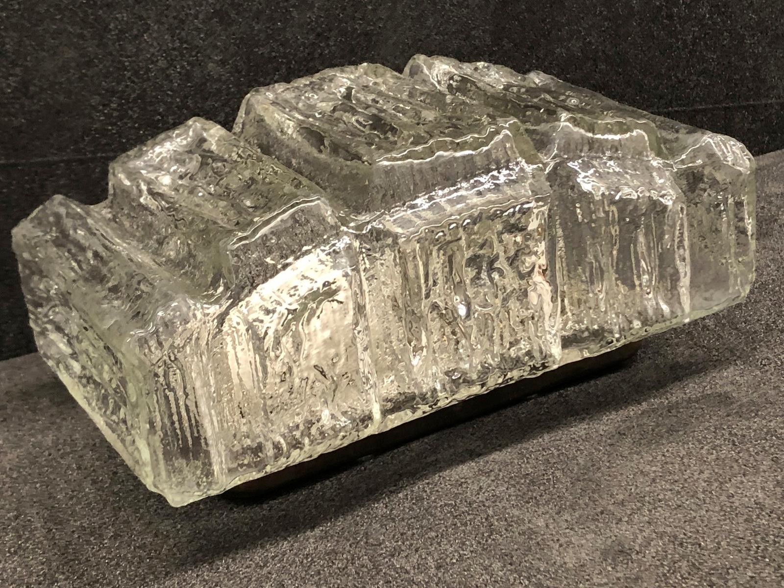 Ice Block Glass Sconce Vintage German, 1960s RZB Leuchten 1