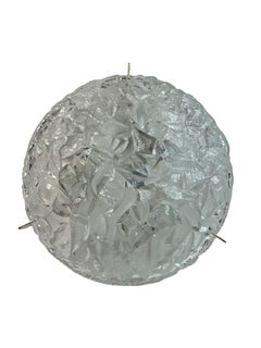 Ice Block Pattern Glass and Chrome, Flush Mount Ceiling Light, italy, 1970s