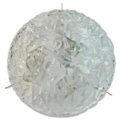 Ice Block Pattern Glass and Chrome, Flush Mount Ceiling Light, italy, 1970s