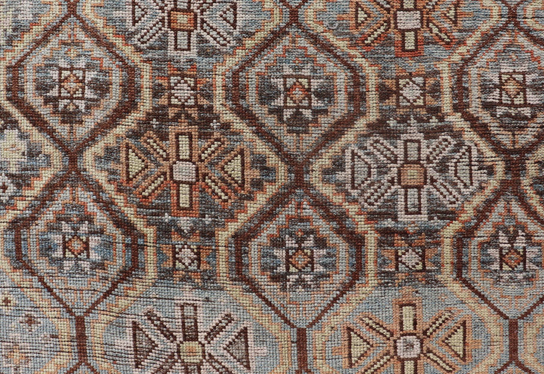 Ice Blue and Coper Color Antique Persian Kurdish Rug with All-Over Tribal 5