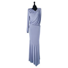 Ice blue asymmetrical draped jersey evening dress ALEXANDRE VAUTHIER