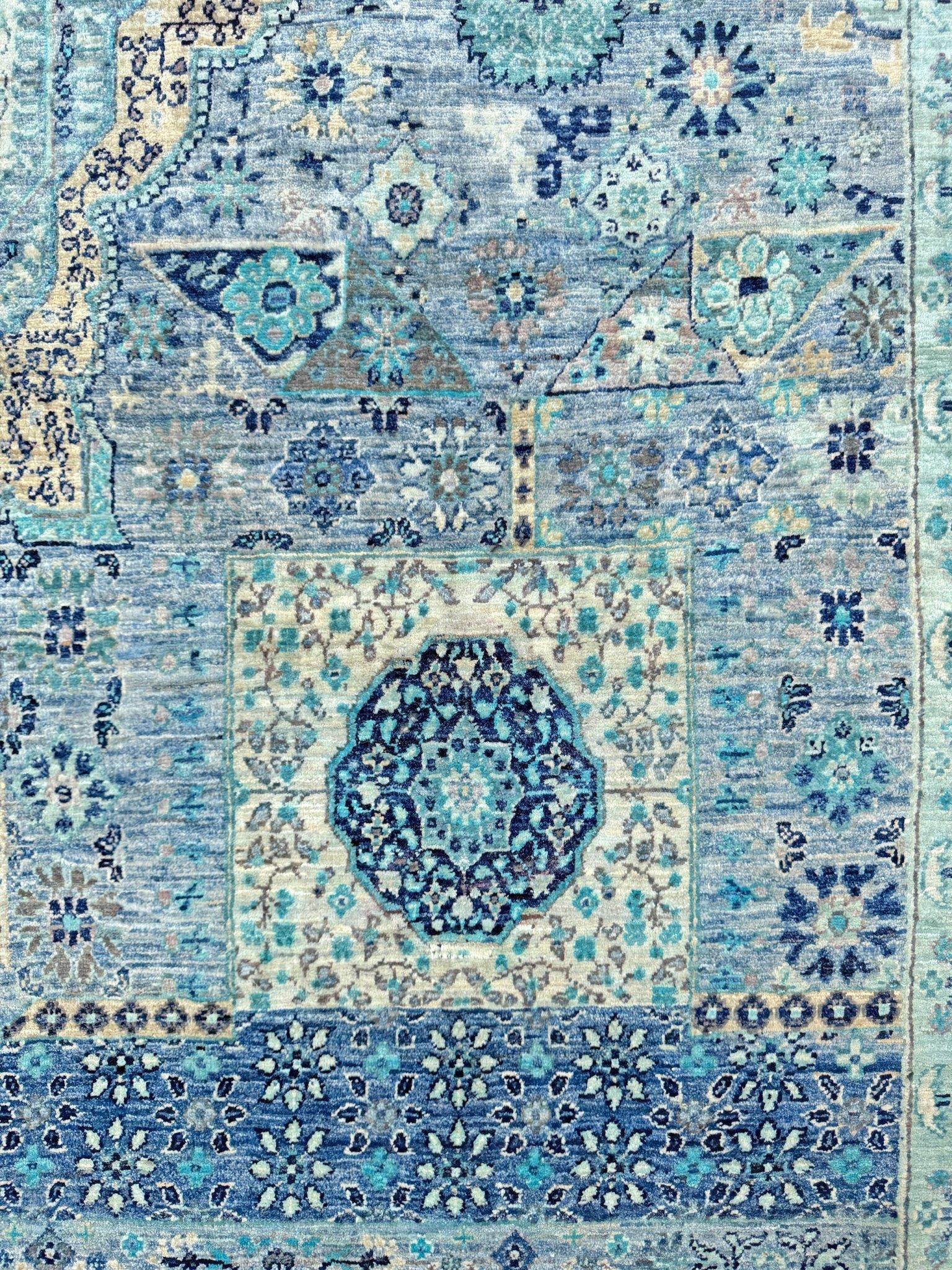 Ice Blue Fine Mamluk Transitional Rug • Hand-Knotted Wool • 9′×12′3″ • Turkey in vendita 2