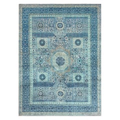 Ice Blue Fine Mamluk Transitional Rug • Hand-Knotted Wool • 9′×12′3″ • Turkey