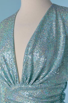 Ice blue jersey draped mini dress with glitters ALEXANDRE VAUTHIER