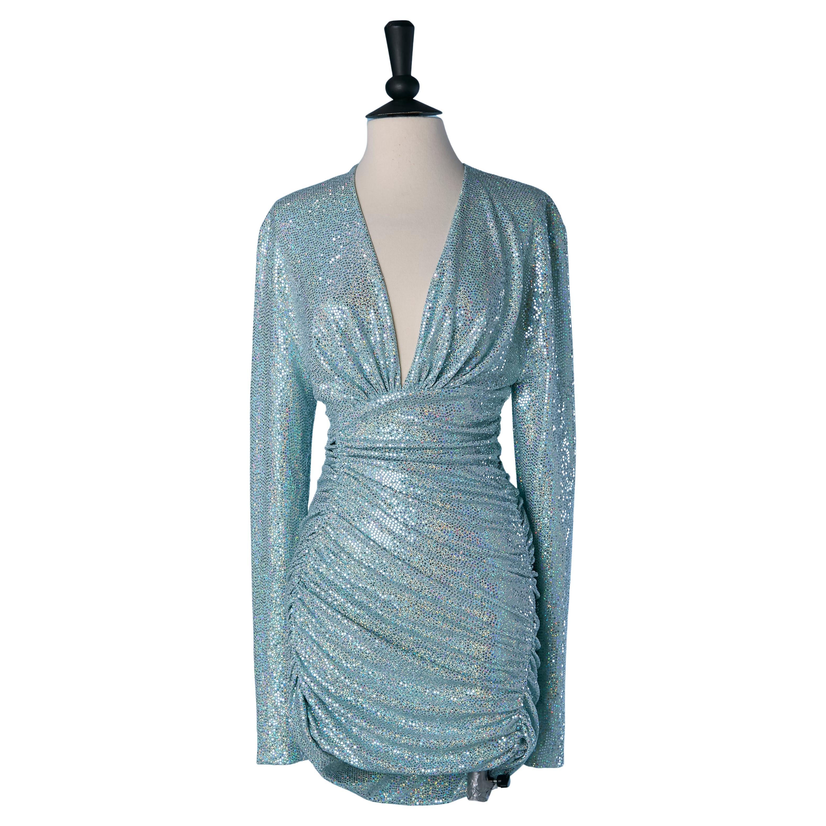 Minivestido drapeado de punto azul hielo con brillos ALEXANDRE VAUTHIER