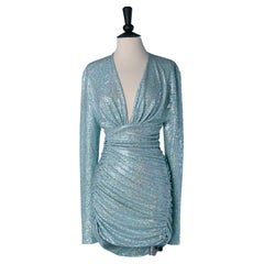 Ice blue jersey draped mini dress with glitters ALEXANDRE VAUTHIER