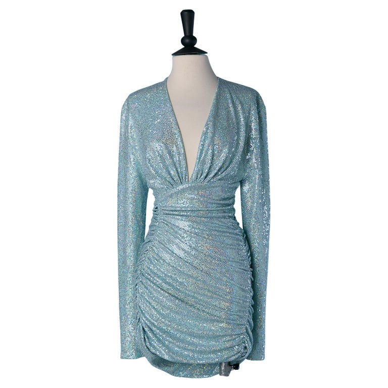 alexandre vauthier blue dress Alexandre Vauthier Microcrystal Plunging Maxi Dress in Mint