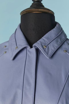 Ice blue leather jacket with top-stitching and metallic studs MUGLER