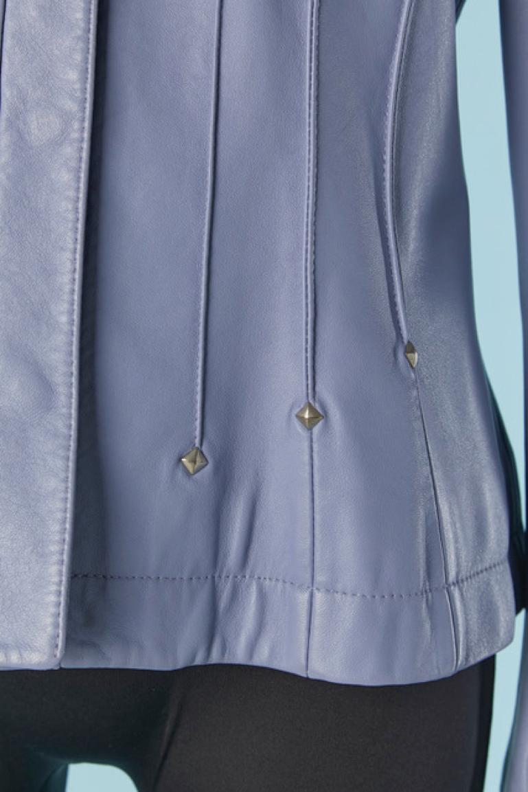 Gray Ice blue leather jacket with top-stitching and metallic studs MUGLER