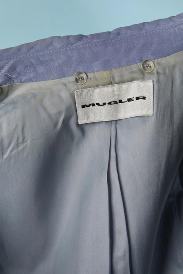 Ice blue leather jacket with top-stitching and metallic studs MUGLER 1