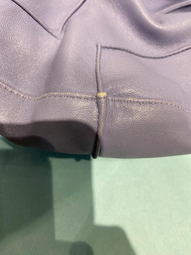 Ice blue leather jacket with top-stitching and metallic studs MUGLER 2