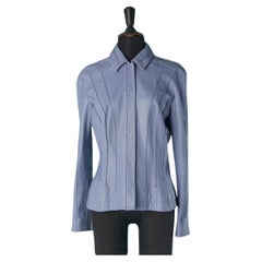 Vintage Ice blue leather jacket with top-stitching and metallic studs MUGLER