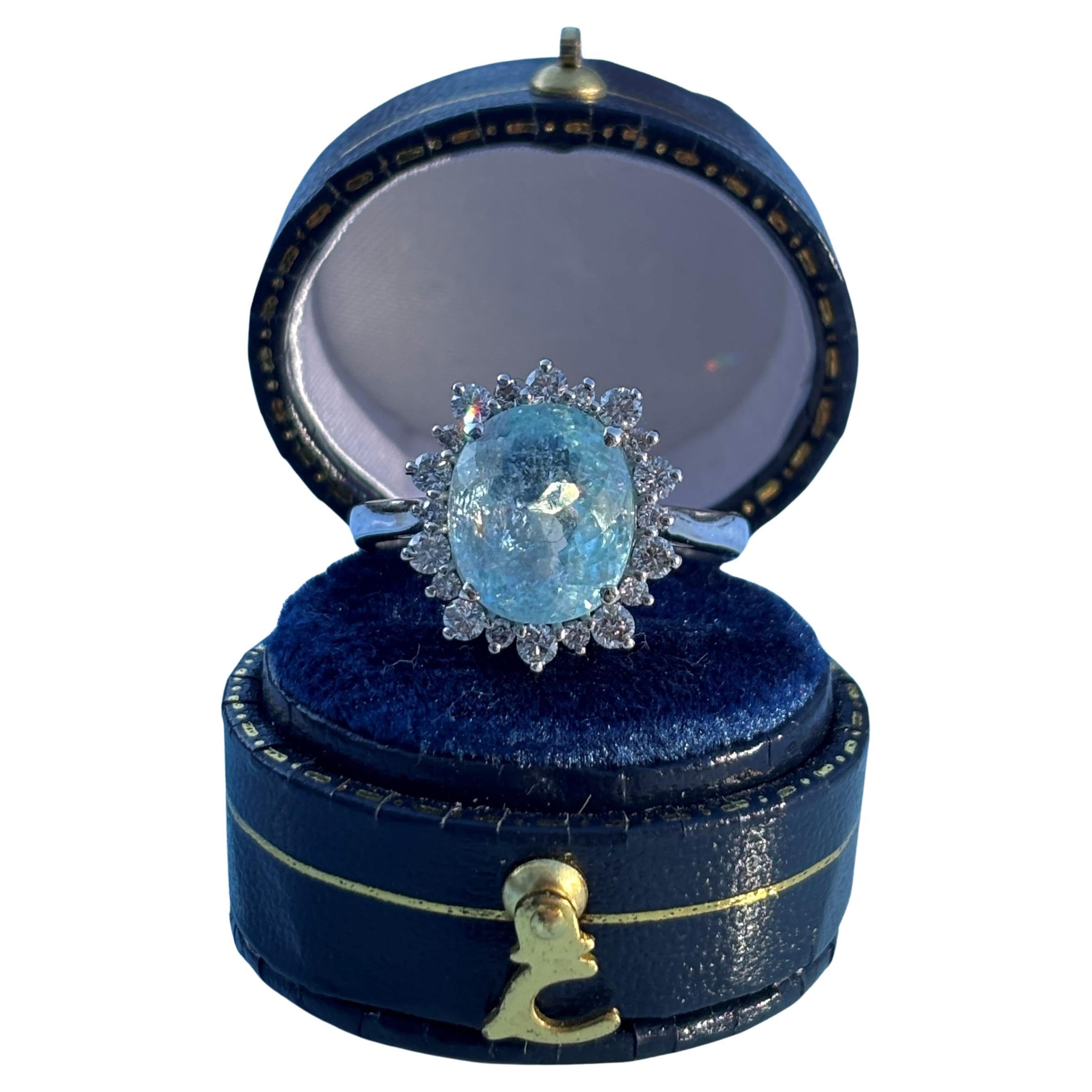 Ice Blue Paraiba Diamond 18K White Gold Ring For Sale