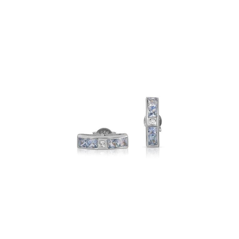 Modern Ice Blue Sapphire Diamond Baguette Stick Earrings For Sale