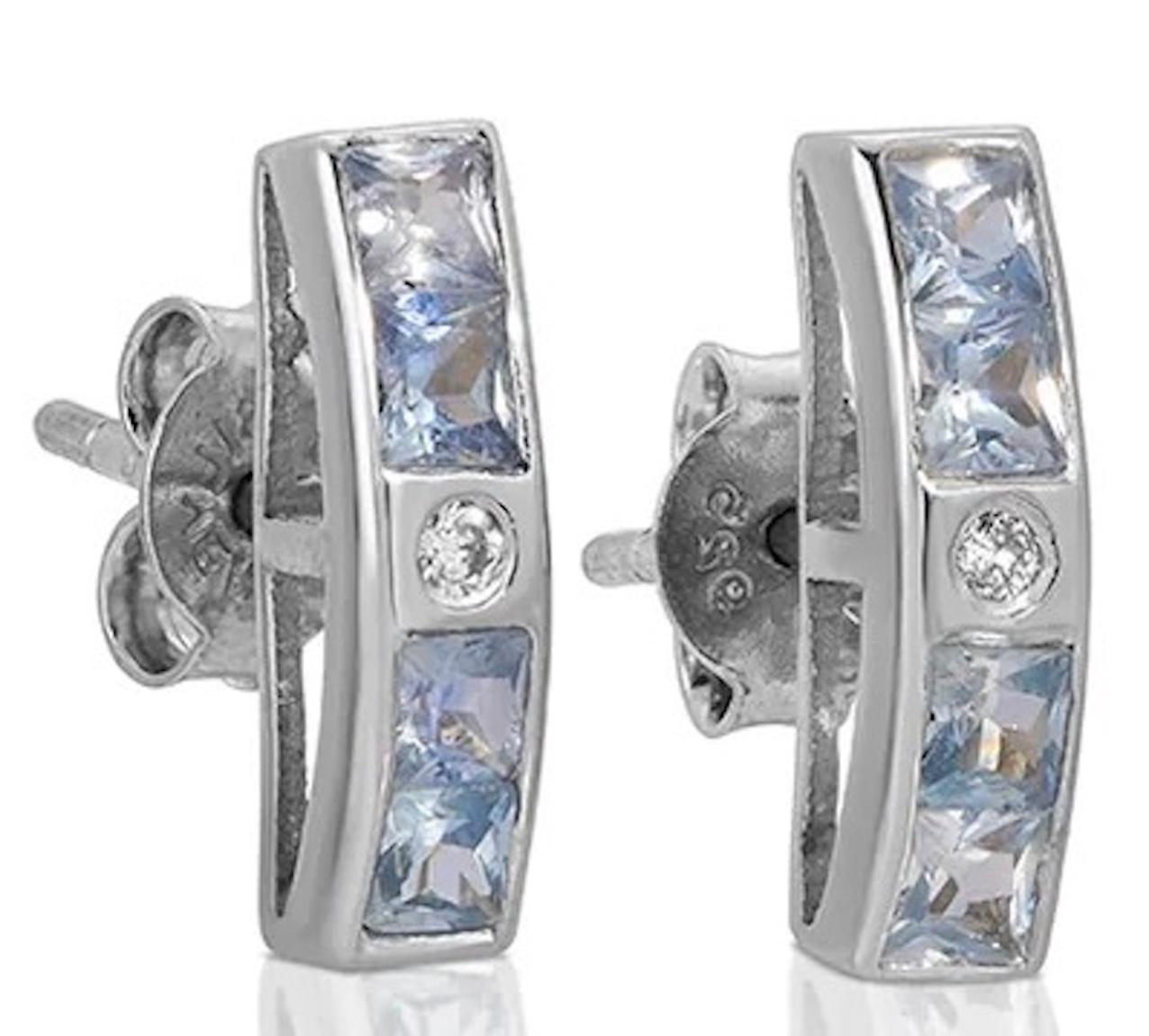 Eisblauer Saphir Diamant Baguette Stick Ohrringe (Baguetteschliff) im Angebot