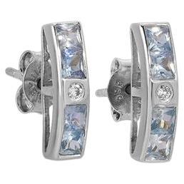 Eisblauer Saphir Diamant Baguette Stick Ohrringe im Angebot