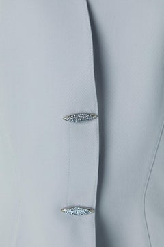 Ice blue single breasted jacket with rhinestone embellishment TIERRY MUGLER