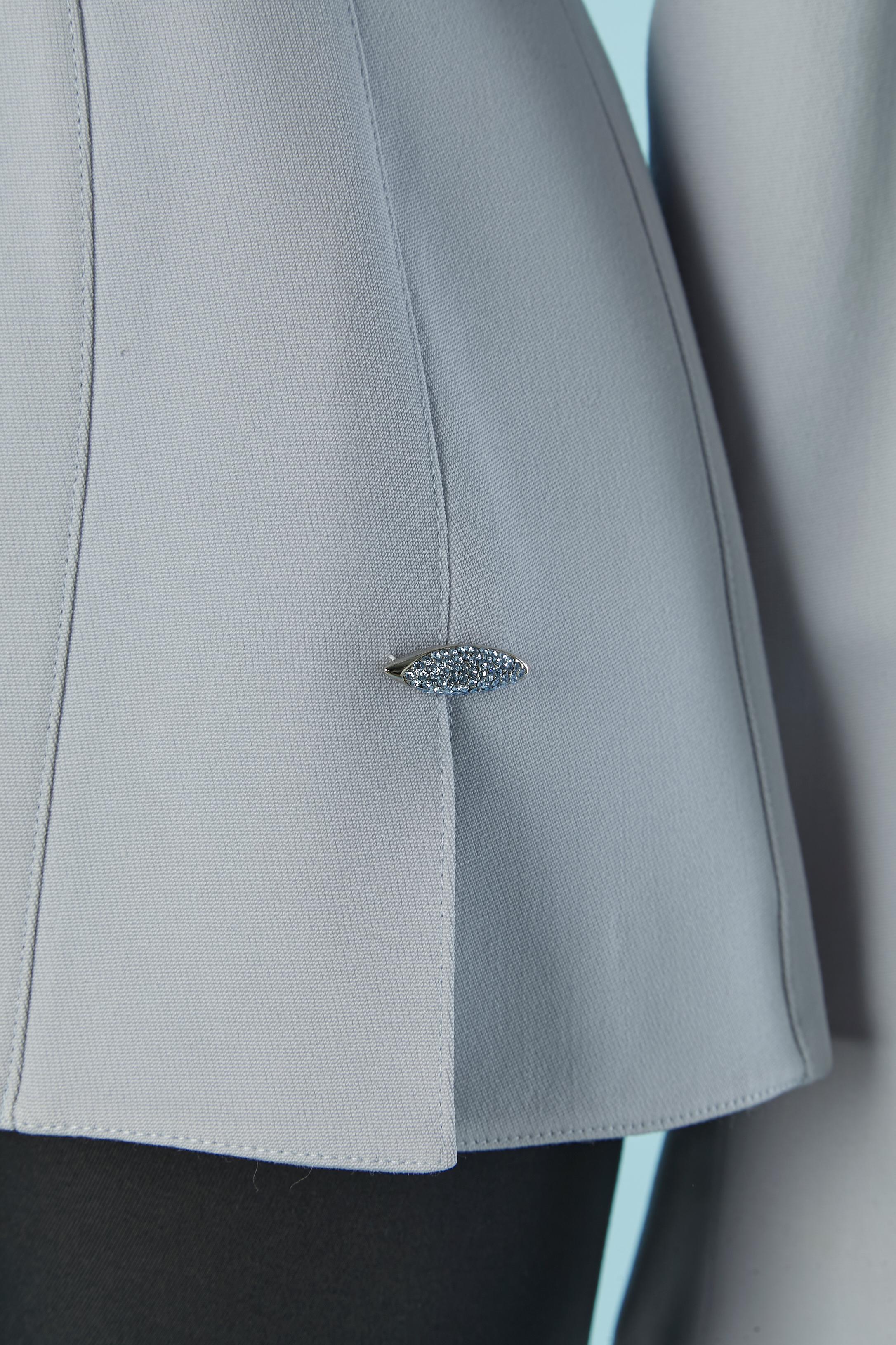 Gris Veste croisée bleu glacier avec ornements en strass TIERRY MUGLER en vente