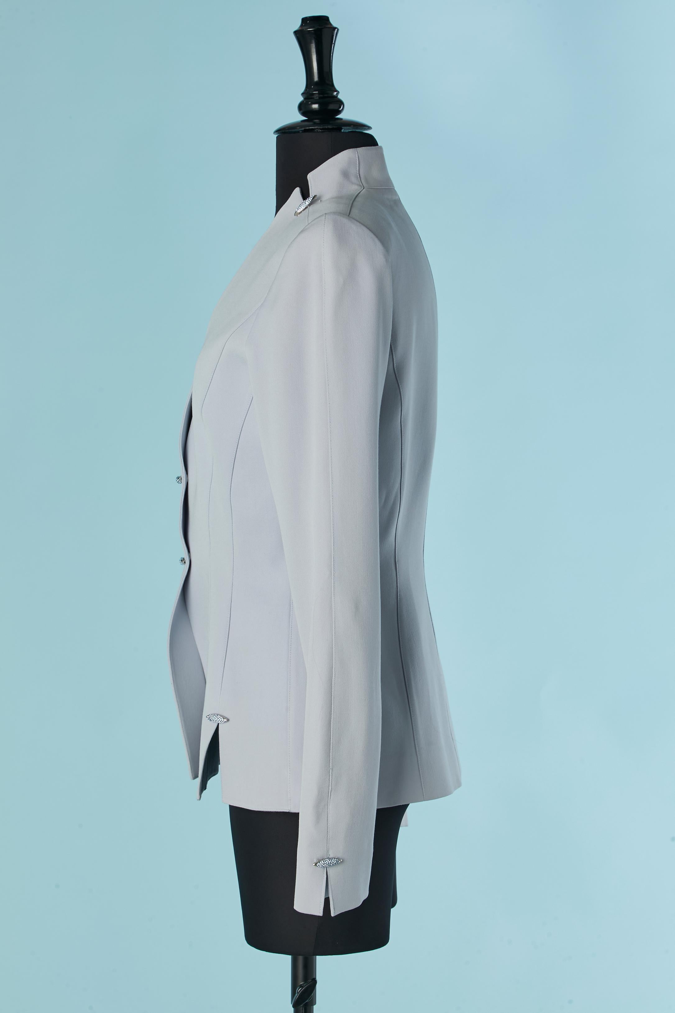 Veste croisée bleu glacier avec ornements en strass TIERRY MUGLER en vente 1