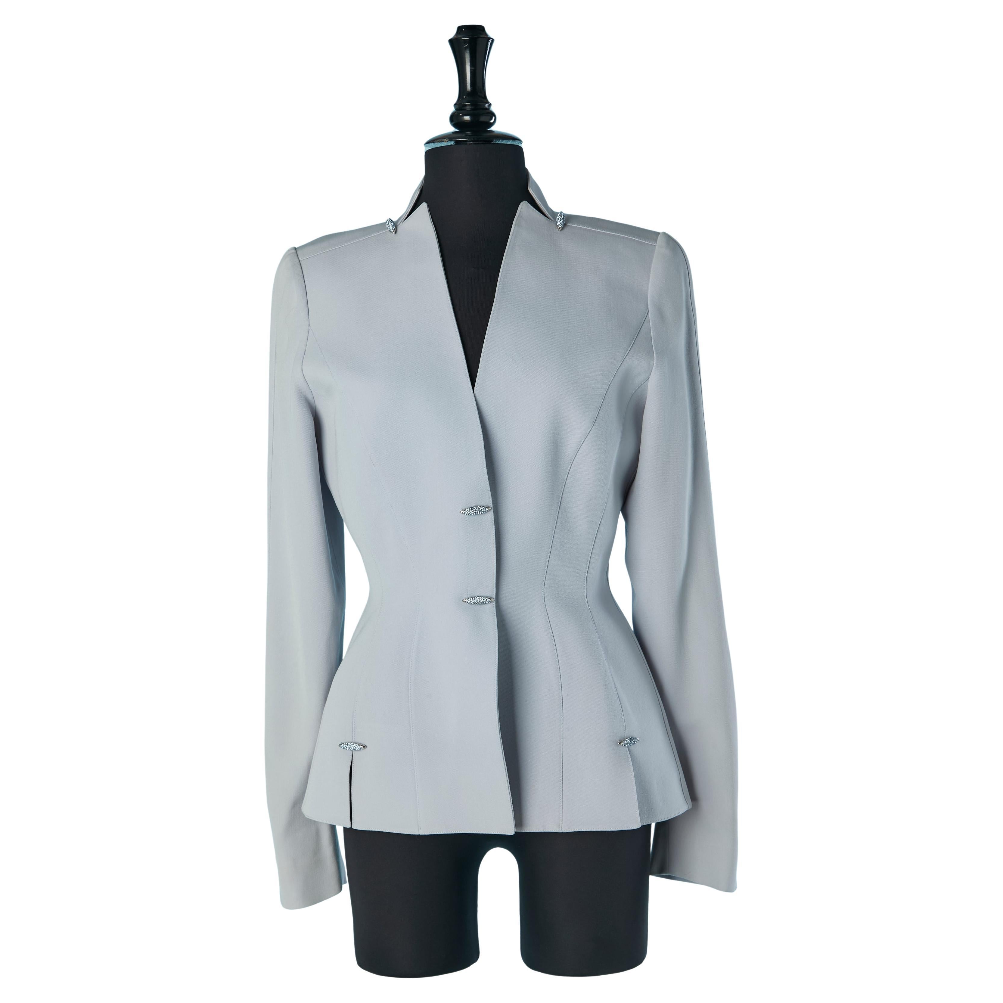 Ice blue single breasted jacket with rhinestone embellishment TIERRY MUGLER