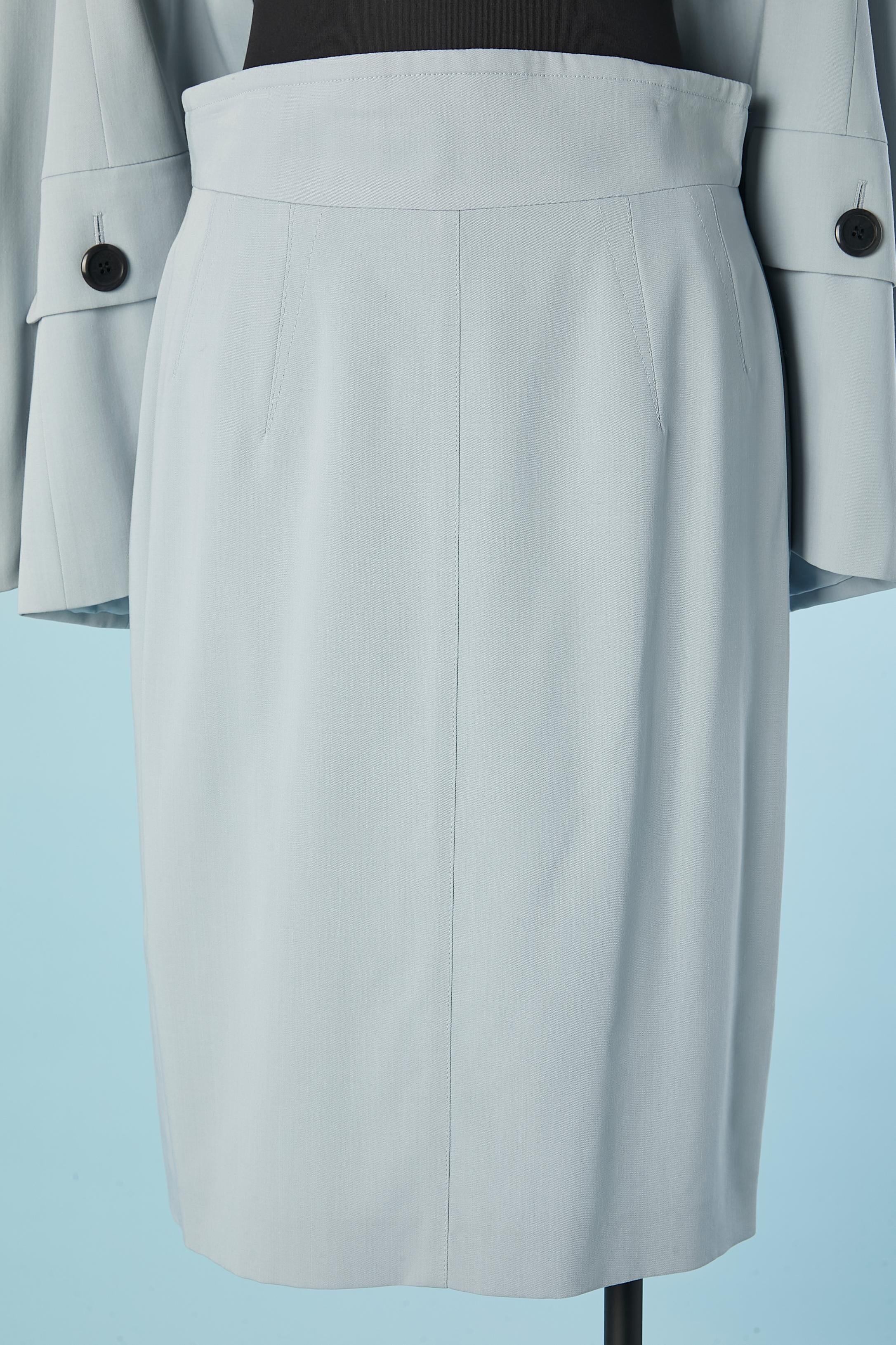 Ice blue skirt -suit with black buttons ESCADA By Margaretha Ley  For Sale 2