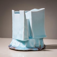 Ice-Blue Vase "Kayho" by Ceramic Artist Masamichi Yoshikawa, 21st Century