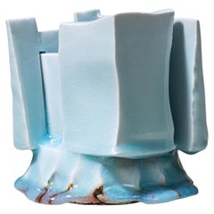 Ice-Blue Vase "Kayho" by Ceramic Artist Masamichi Yoshikawa, 21st Century