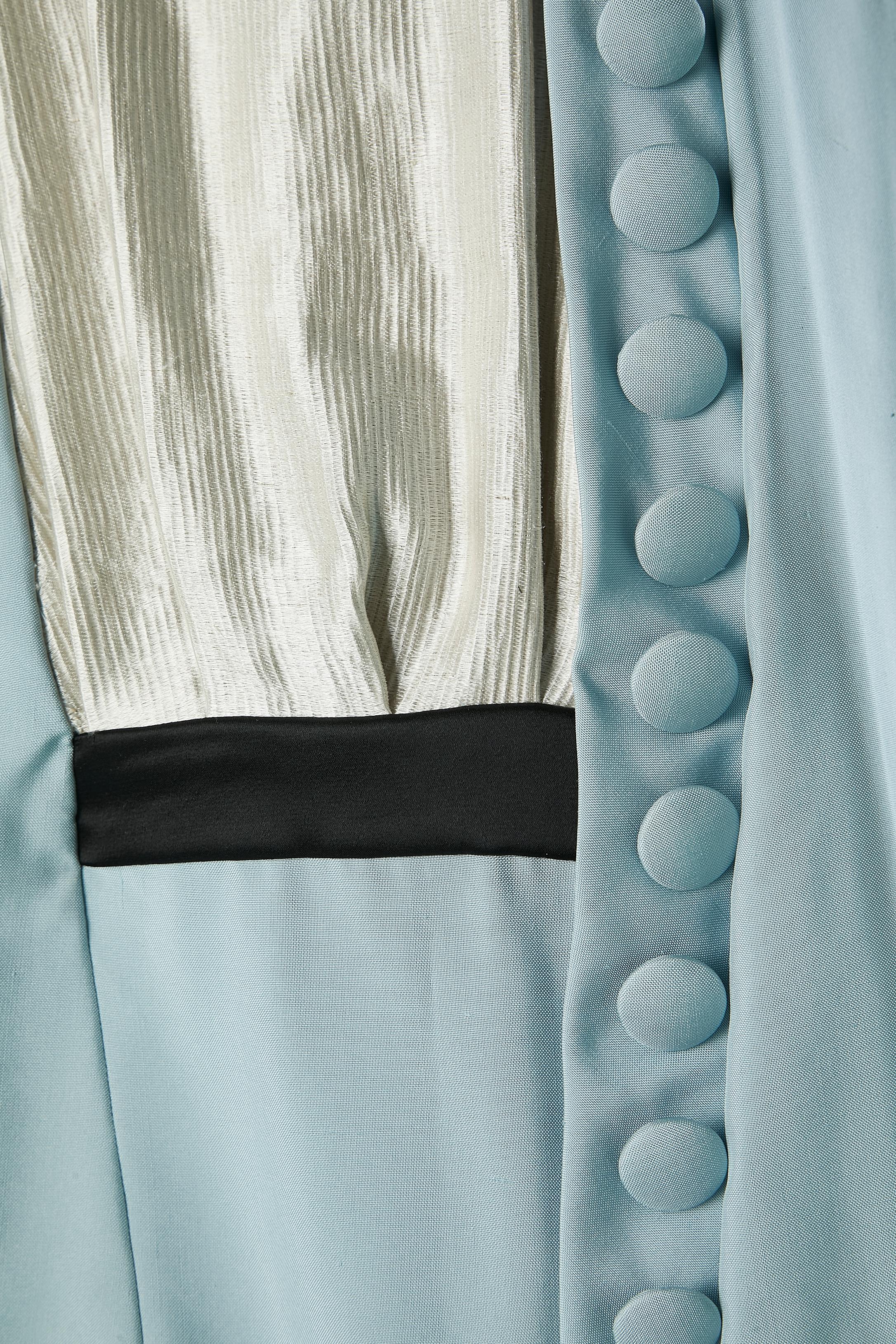 White Ice blue wild silk and ivory cocktail dress Balenciaga by Nicolas Ghesquière