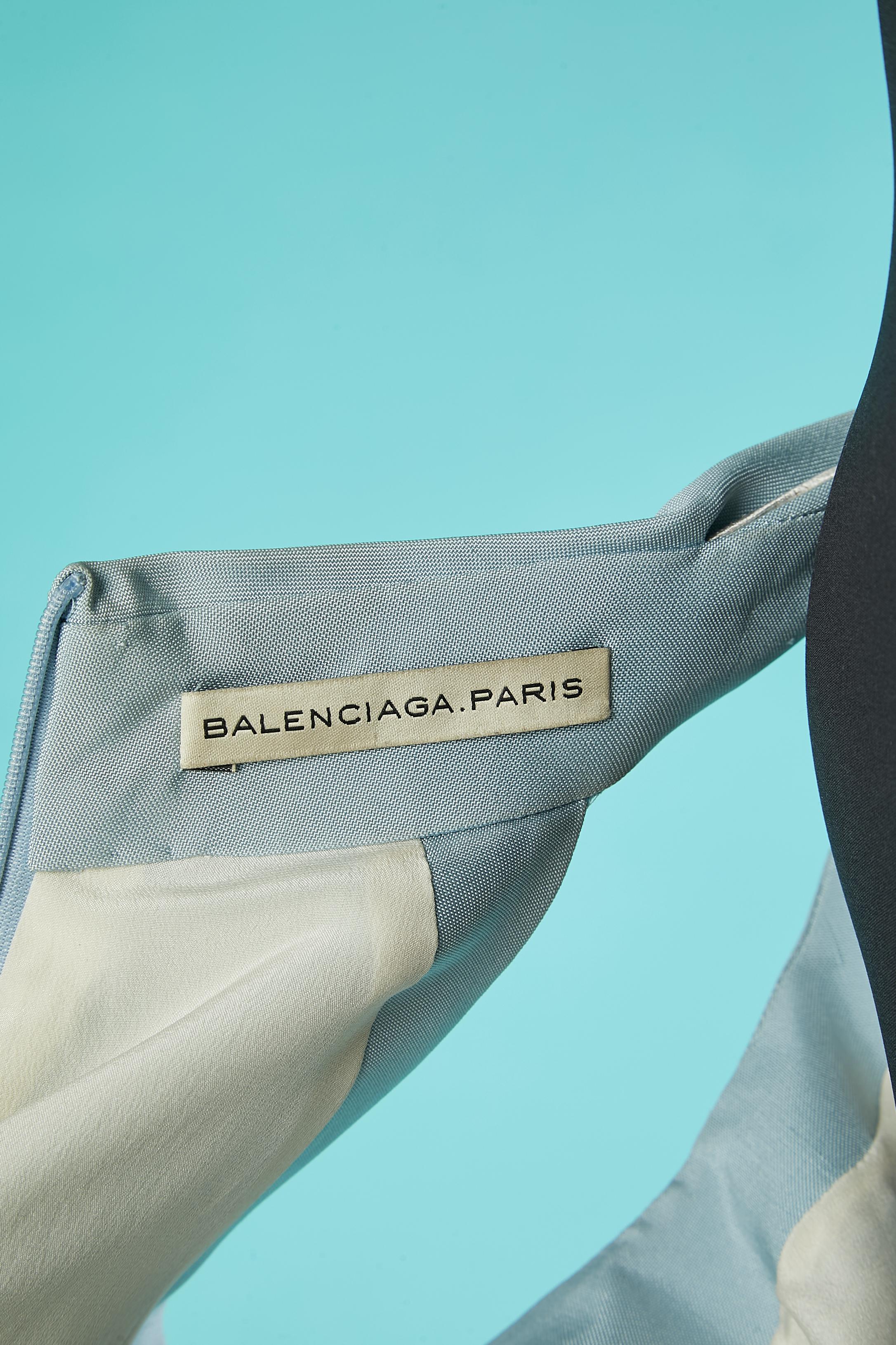 Ice blue wild silk and ivory cocktail dress Balenciaga by Nicolas Ghesquière 1