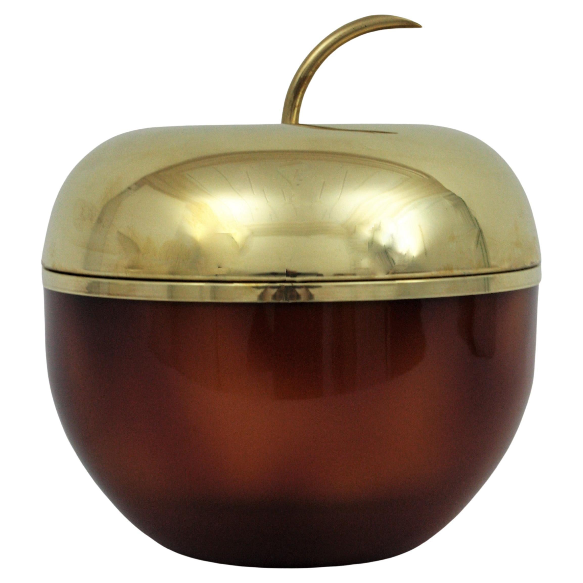 Italian Ice Bucket Apple Shaped in Faux Carey and Metal, Mauro Manetti Style For Sale