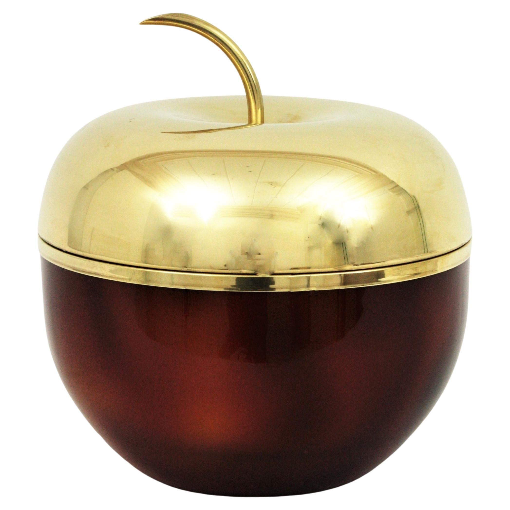 Ice Bucket Apple Shaped in Faux Carey and Metal, Mauro Manetti Style