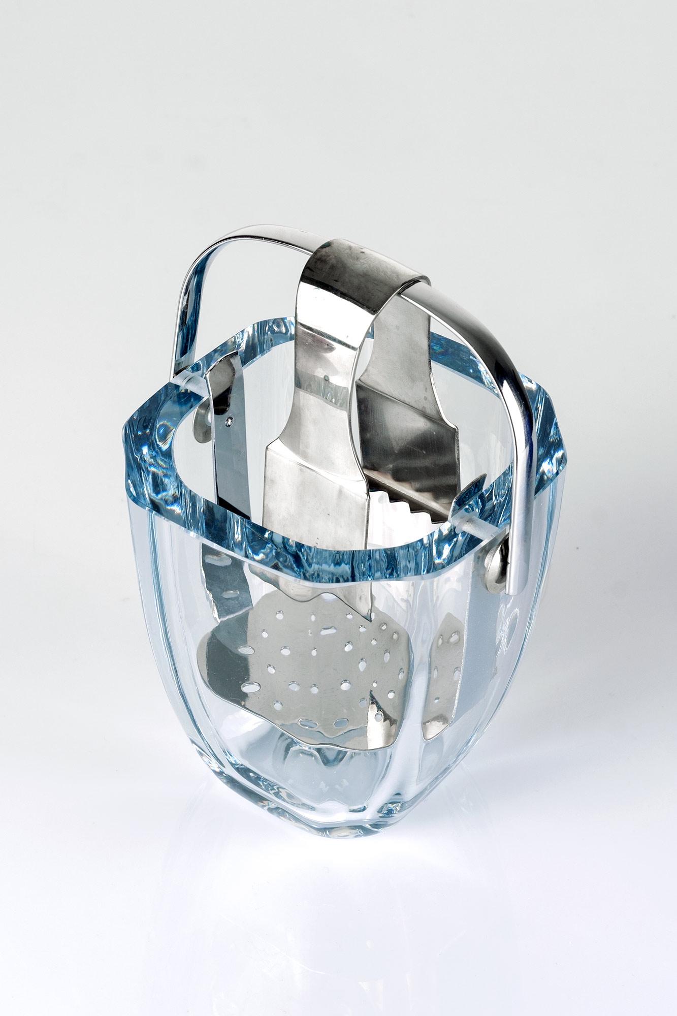 Swedish Ice Bucket, Aquamarine Crystal Glass, Asta Strömberg for Strömbergshyttan, 1960 For Sale
