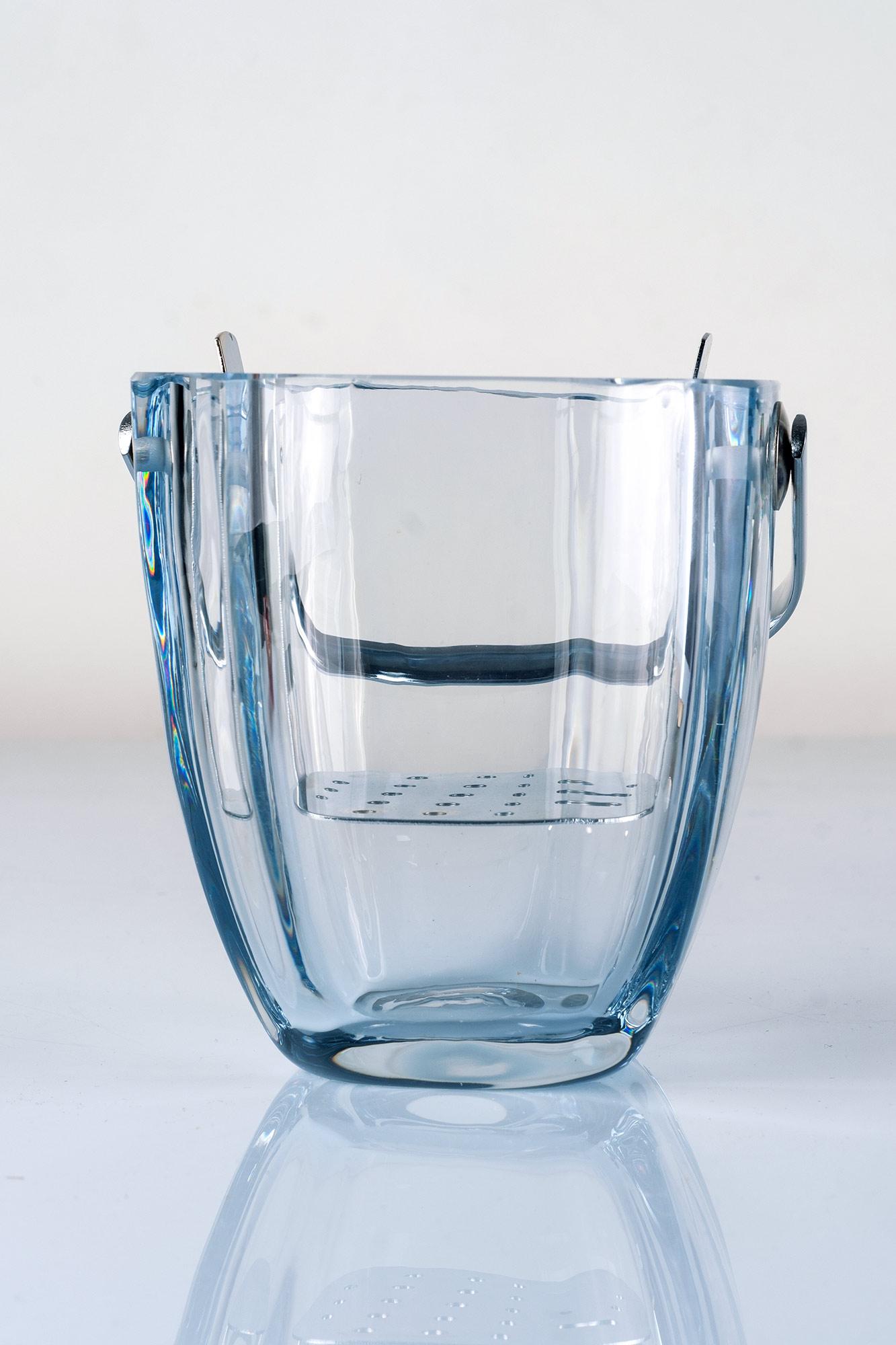 Hand-Crafted Ice Bucket, Aquamarine Crystal Glass, Asta Strömberg for Strömbergshyttan, 1960 For Sale