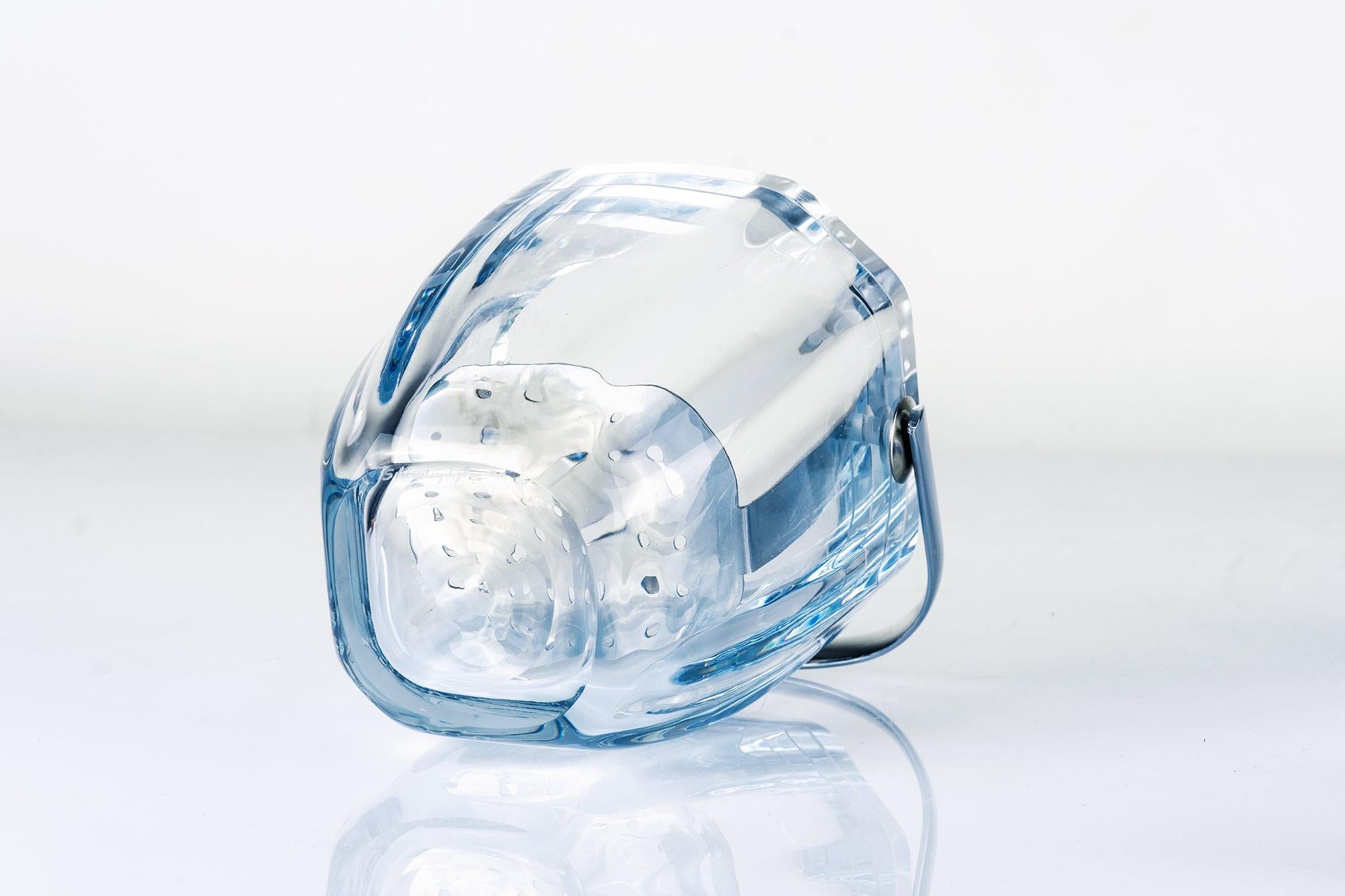 Ice Bucket, Aquamarine Crystal Glass, Asta Strömberg for Strömbergshyttan, 1960 In Good Condition For Sale In Lugano, TI