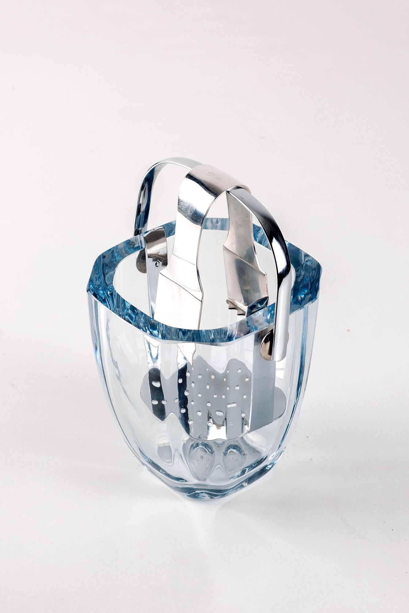 Mid-20th Century Ice Bucket, Aquamarine Crystal Glass, Asta Strömberg for Strömbergshyttan, 1960 For Sale