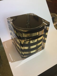 Ice bucket Black Gold and Clear Midcentury Hollywood Regency