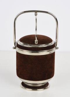 Ice Bucket by Aldo Tura for Macabo, Silver Plated and Suede, Italy 1960s
