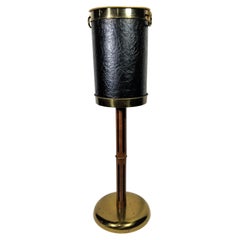 Ice Bucket for Champagne or Wine Table Side Brass Leather Mid Century 1960s