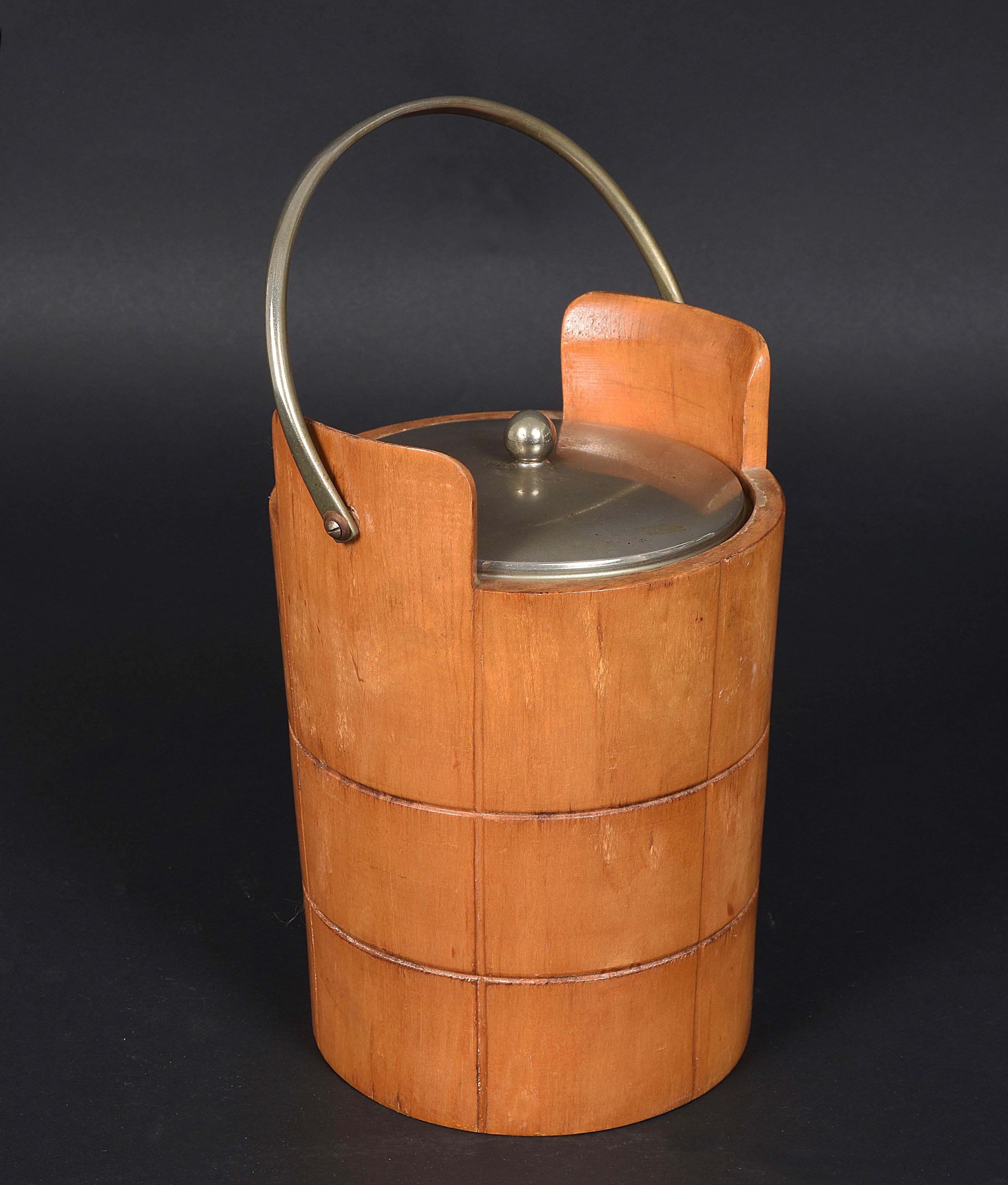 Ice Bucket for Macabo in Carved Wood and Metal, Italy 1950s by Aldo Tura 3