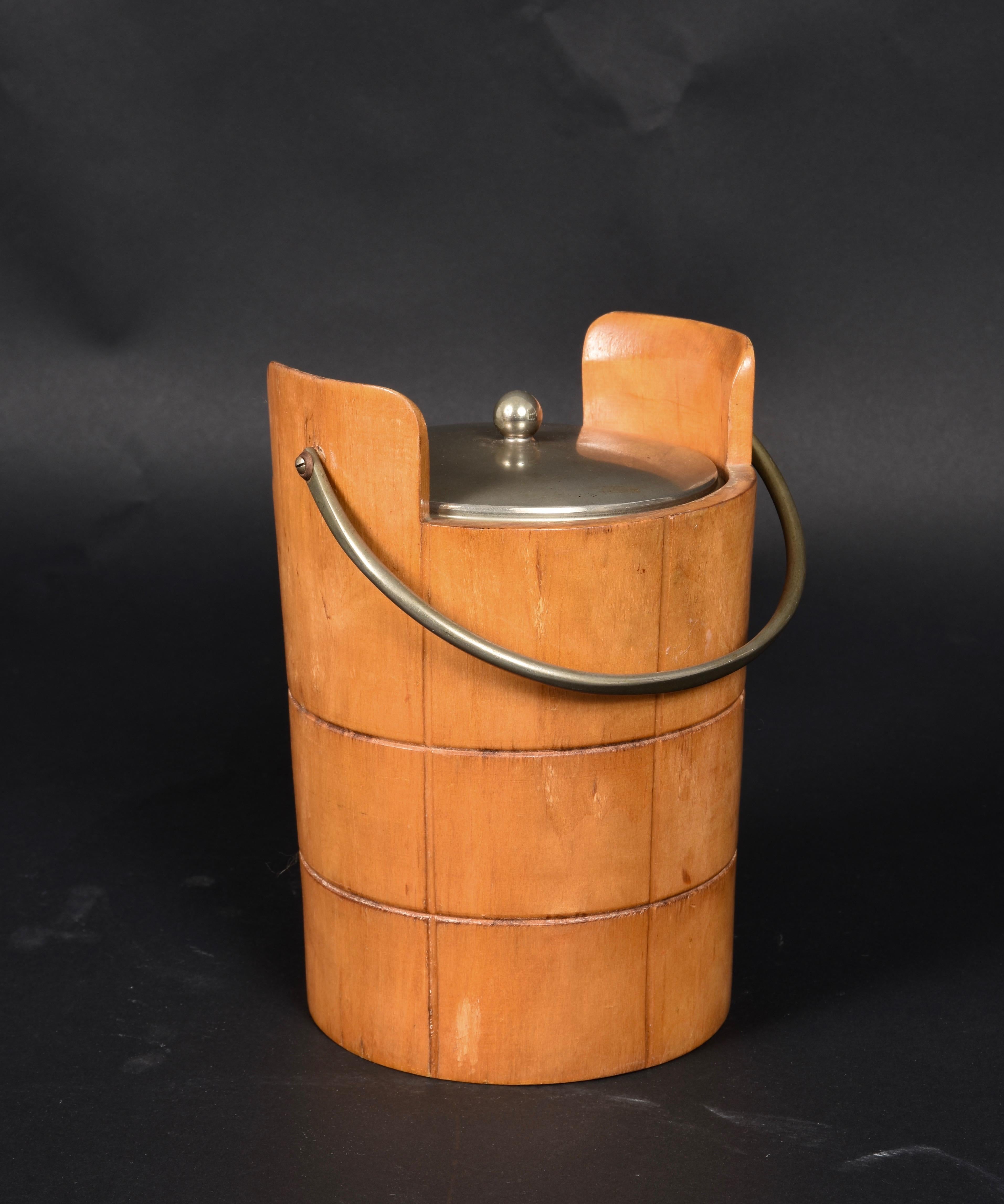 Ice Bucket for Macabo in Carved Wood and Metal, Italy 1950s by Aldo Tura 5
